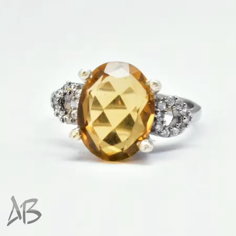 انگشتر نقره زنانه سیترین اصل لیزر کات درشت آقابزرگ کد 370