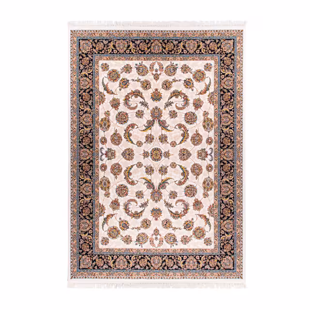 فرش ماشینی دنیای فرش طرح شاه عباسی رنگ زمینه کرم