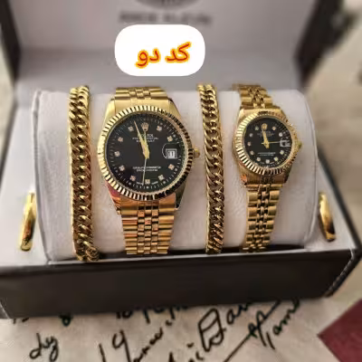 ست ساعت زنانه ومردانه دستبند وحلقه استیل رولکس
