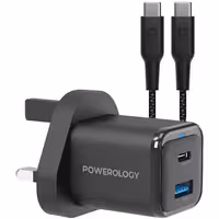آداپتور شارژ 2 پورت 35 وات با کابل همراه پاورولوژی Powerology Super Compact Quick Charger PWCUQC021