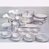 سرویس ظروف پذیرایی رزینی سفید گل رز 6 نفره