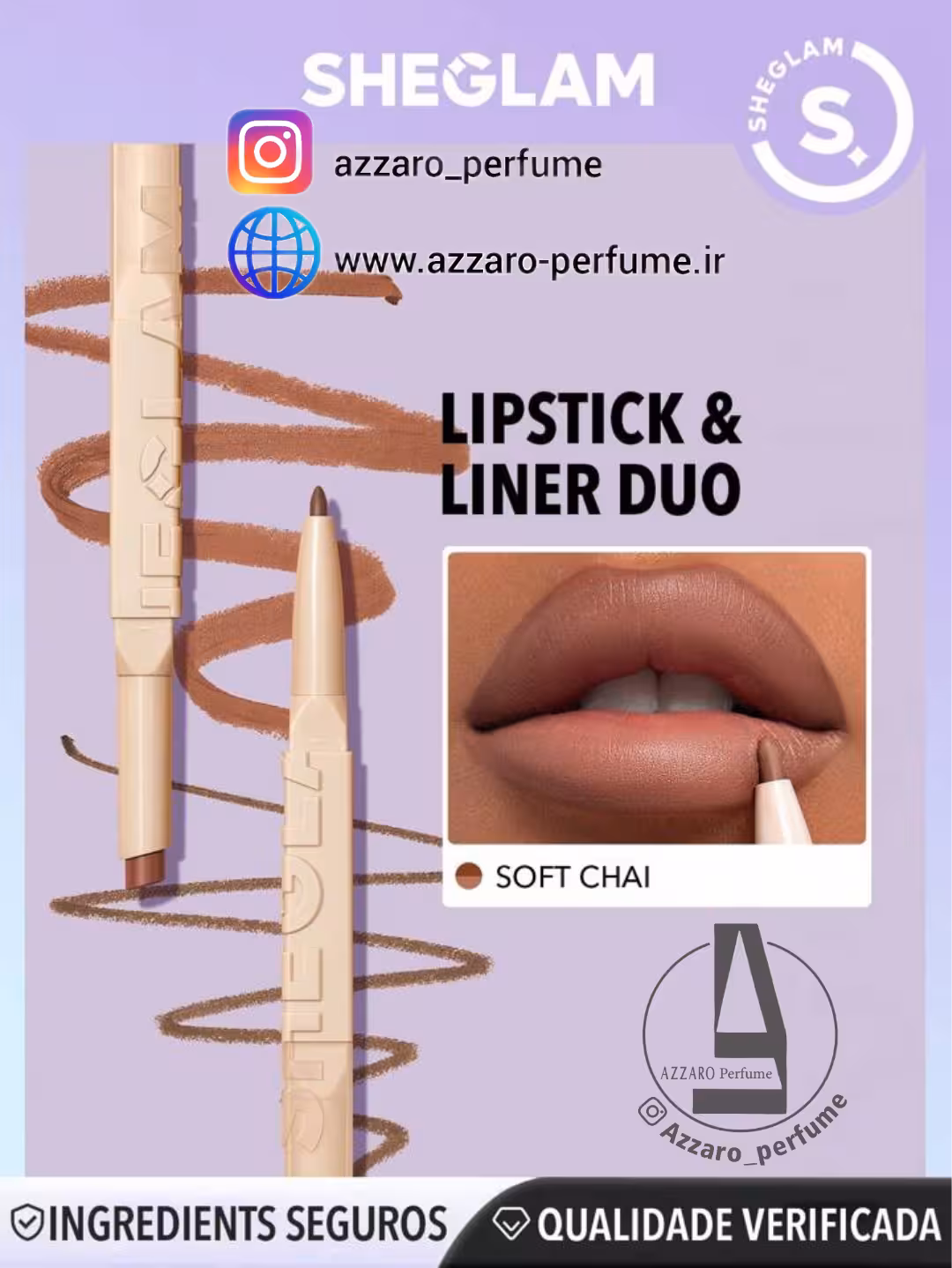 رژلب و خط لب دو سر شیگلم SHEGLAM رنگ soft chai