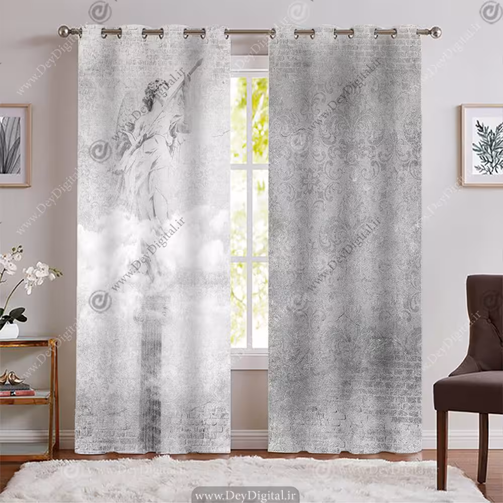 پرده پانچی طوسی روشن طرح کلاسیک PK-7777