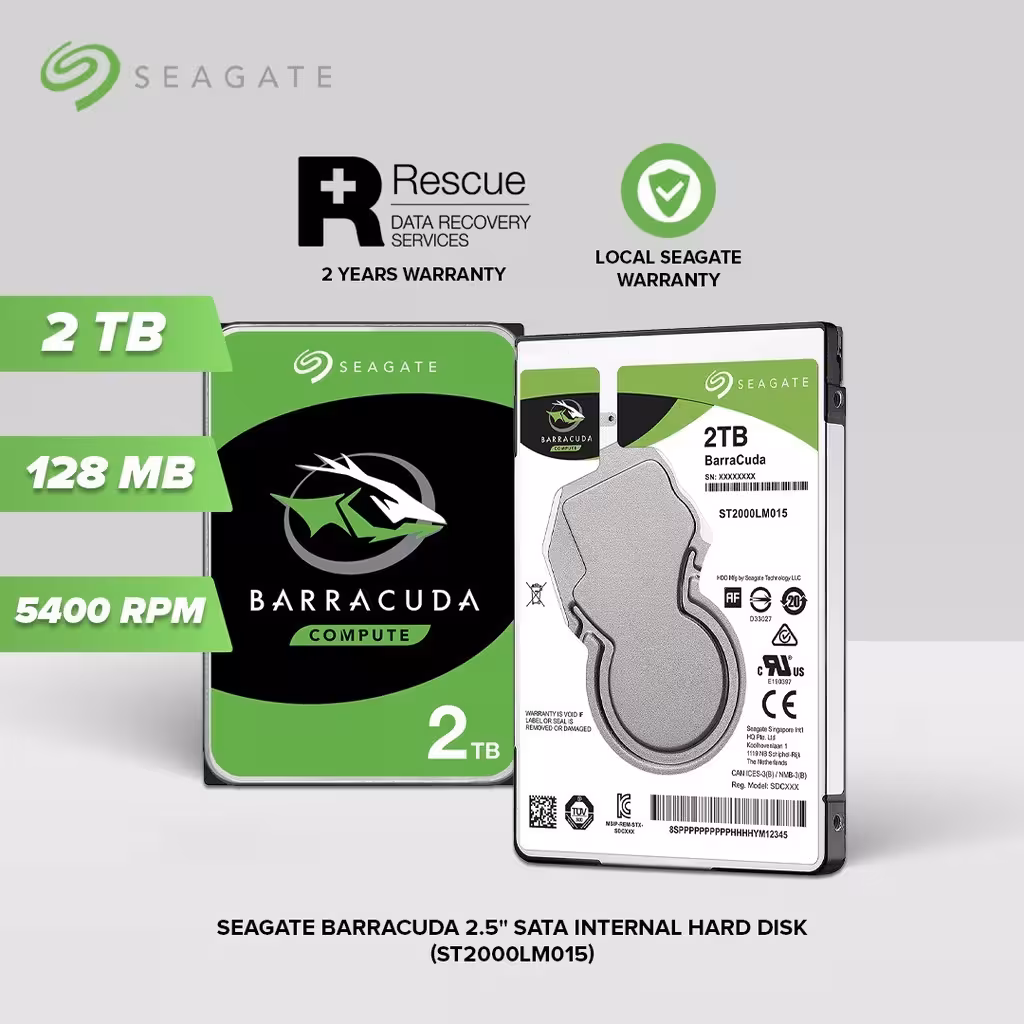 هارد لپ تاپ سیگیت مدل barracuda ظرفیت 2 ترابایت 128 مگابایت بافر نو و آکبند با گارانتی 1 ساله