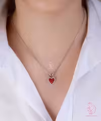 ‌‌ 💎گردنبند جواهری قلب با نگین های یاقوتی نقره عیار 925 با روکش طلا سفید ‌‌