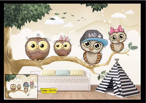 پوستر کودک طرح جغدهای روی شاخه کد CU-13