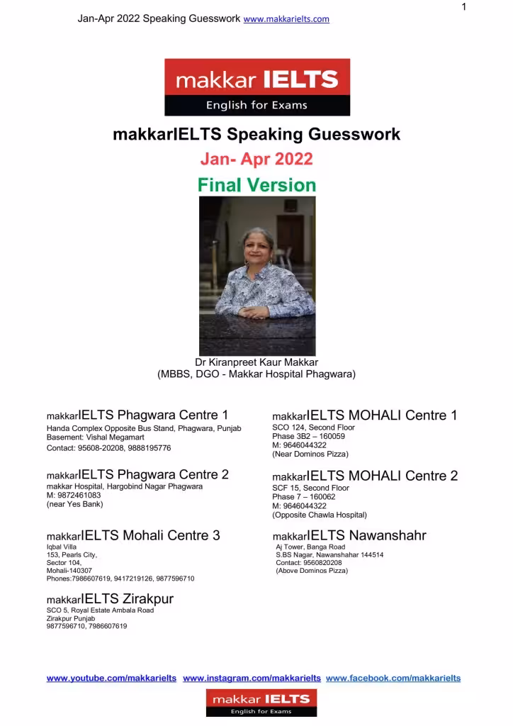 ماکار آیلتس اسپیکینگ | کتاب انگلیسی Makkar IELTS Speaking Jan – Apr 2022 Final Version