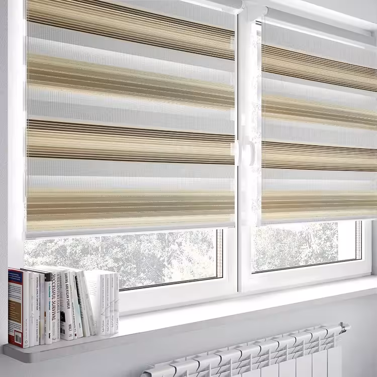 پرده زبرا پلیسه کرم قهوه‌ای