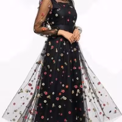 پیراهن مهمانی زنانه مدل پیراهن خاص مجلسی متفاوت بابونه تور گلدوزی 1556