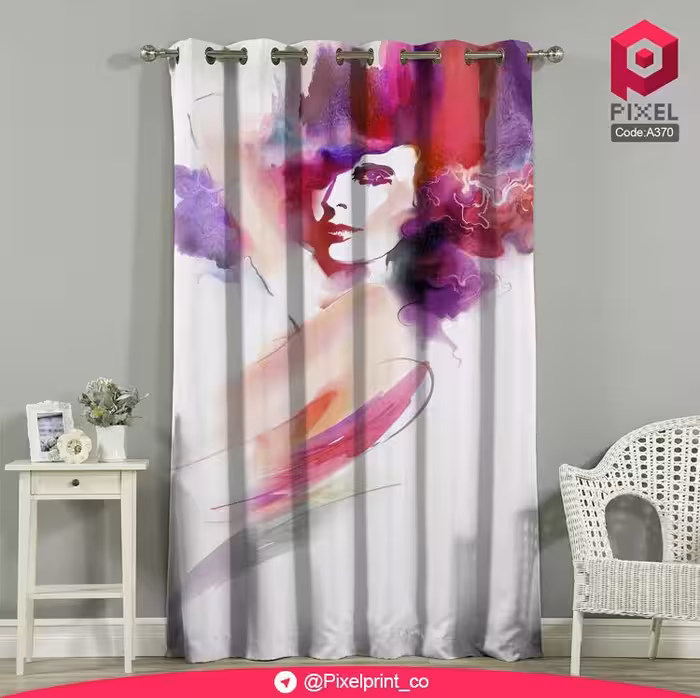 پرده پانچی مخمل چاپی دخترانه کد 370