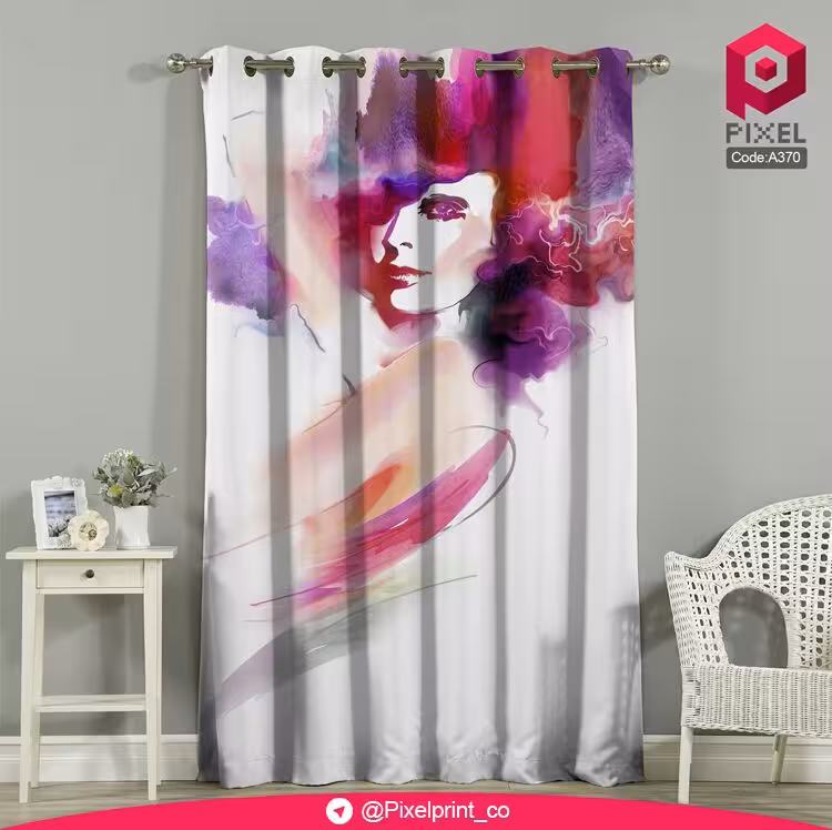 پرده پانچی مخمل چاپی دخترانه کد 370