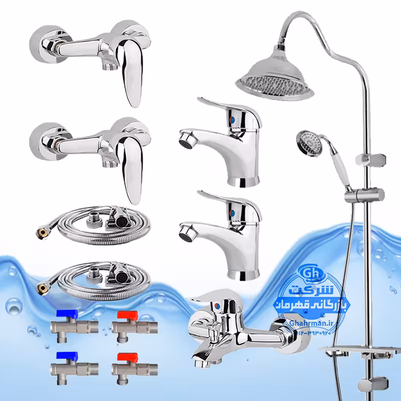 ست 12 عددی شیرآلات برند آیدا صنعت مدل قهرمان اردکی | دو عدد شیر روشویی   شیر حمام   شیر توالت   علم دوش شیپوری   دو عدد شلنگ توالت   چهار عدد شیر پیسوار | کروم براق