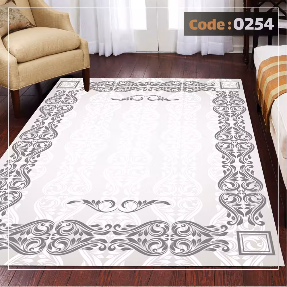 کاورفرش روفرشی دورکشدار گوشه لیفه ای طوسی کرم کد 0254