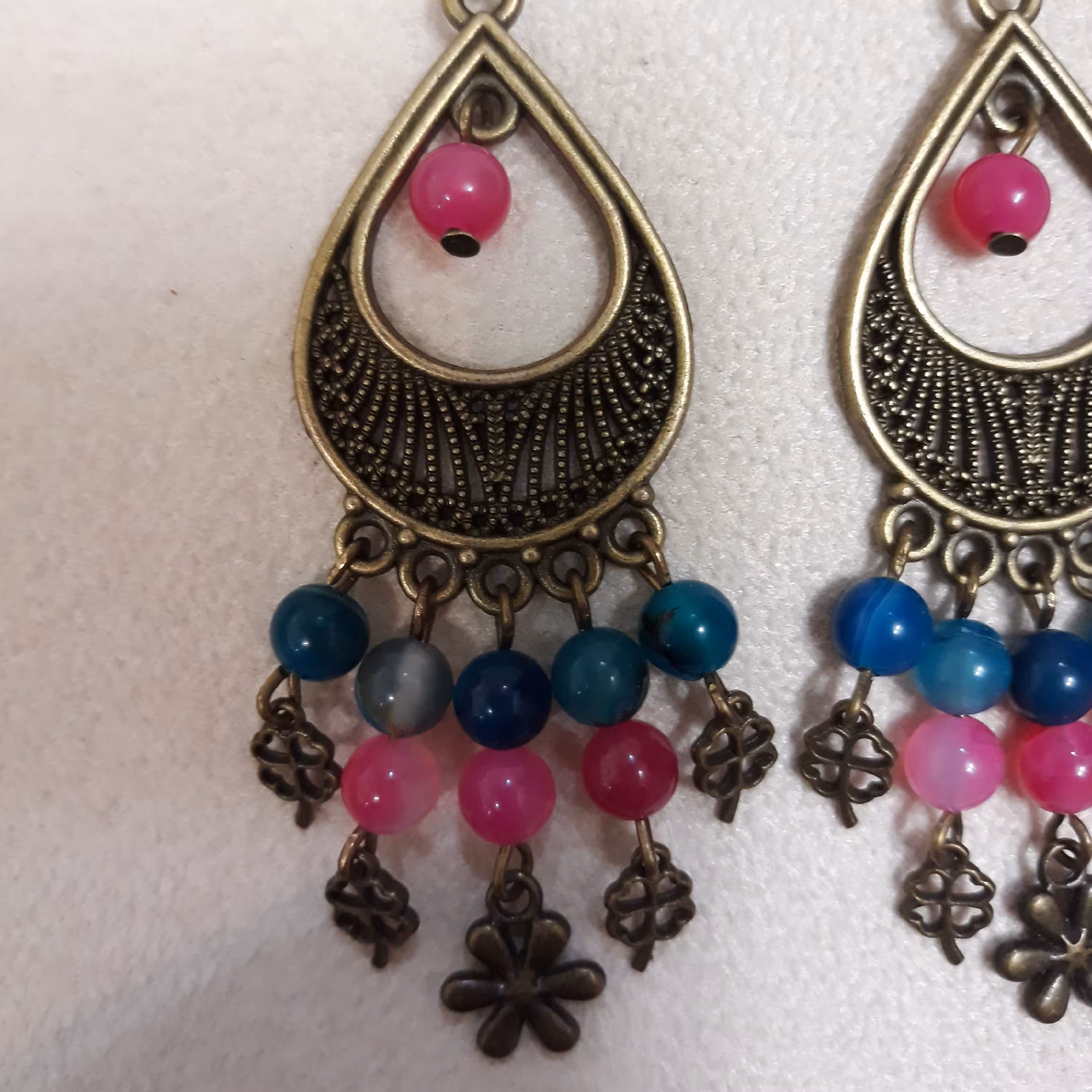 گوشواره سنتی برنز سنگ ابی و صورتی سایز 6