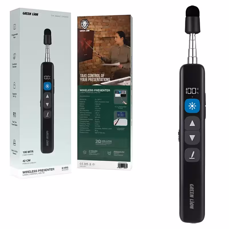 دستگاه پرزنتر لیزری بیسیم گرین لاین مدل Green Lion Wireless Presenter With Retractable Pointer