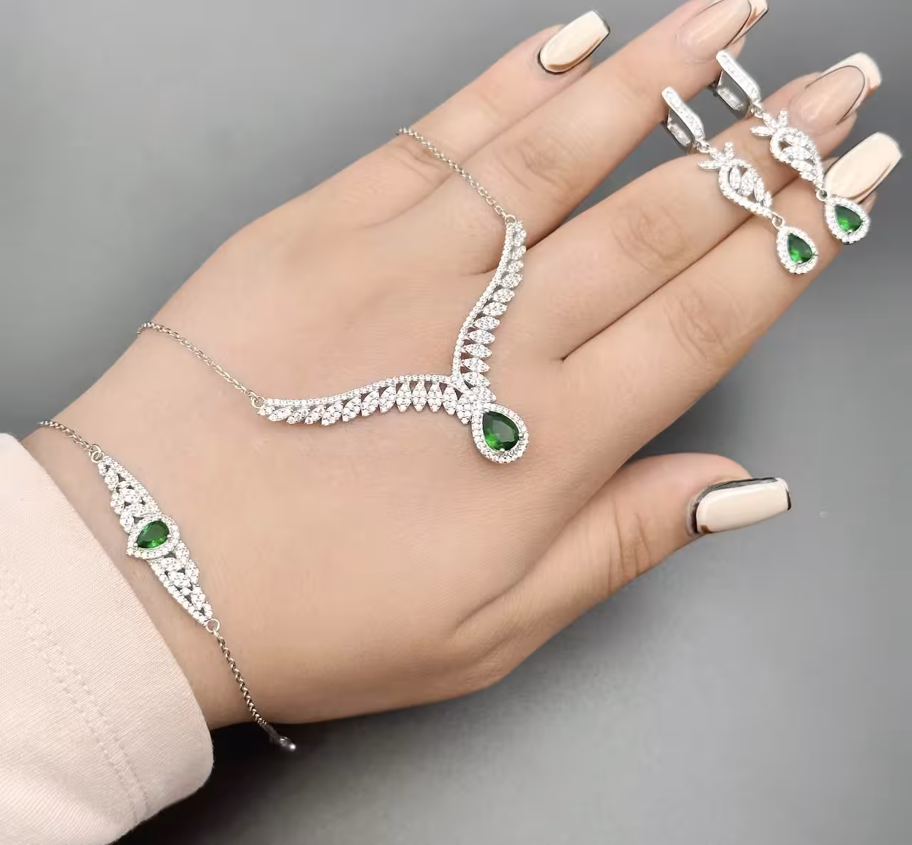 سرویس زنجیری نقره جواهری زنانه کد 60090