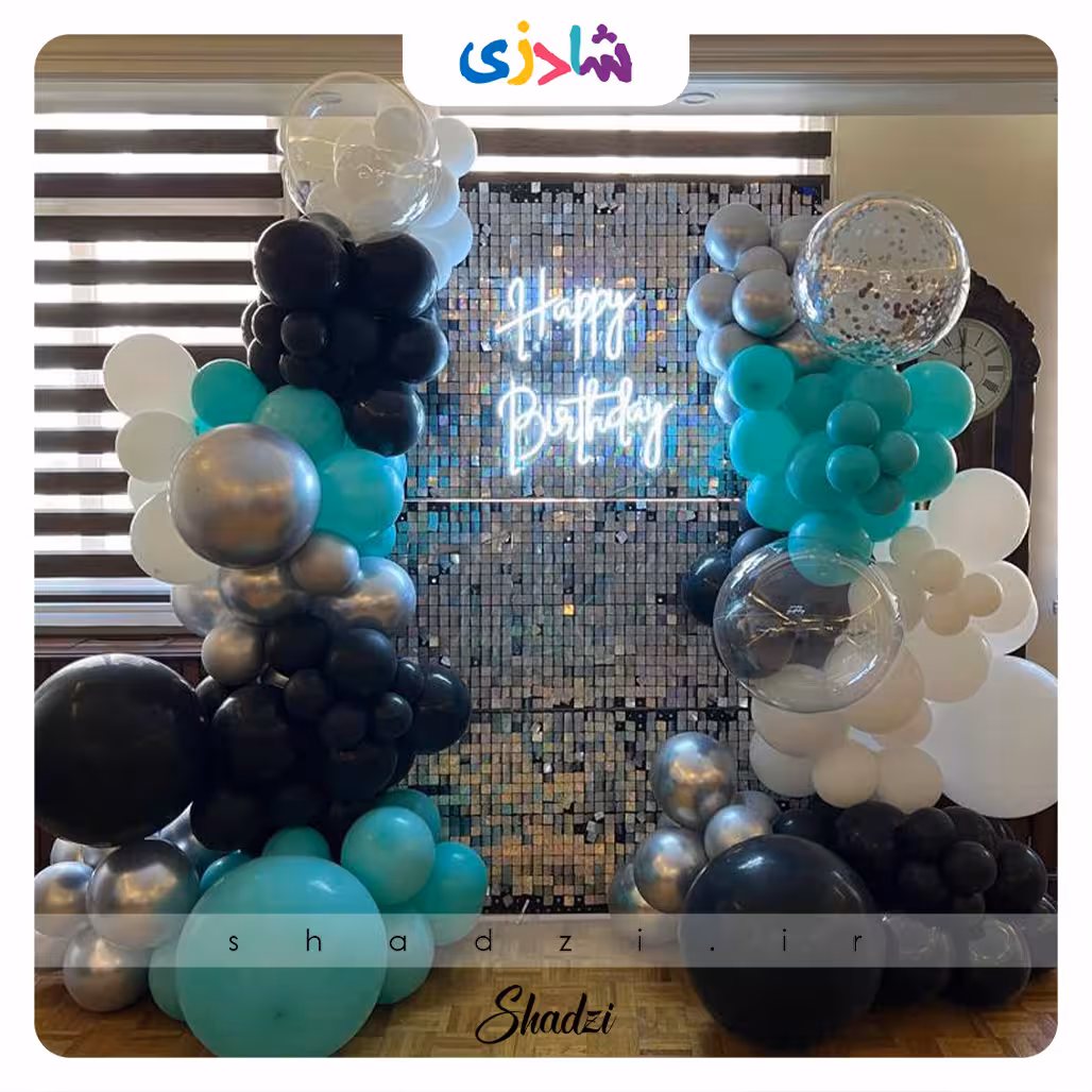 بادکنک آرایی تولد تم سبزآبی مشکی