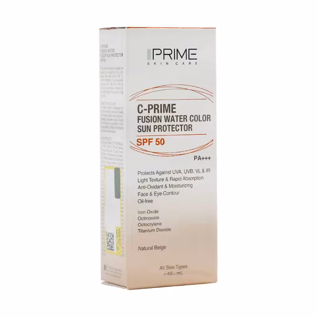 فلوئید ضد آفتاب SPF50 فیوژن واتر پرایم حاوی ویتامین C بژ طبیعی حجم 40 میلی لیتری