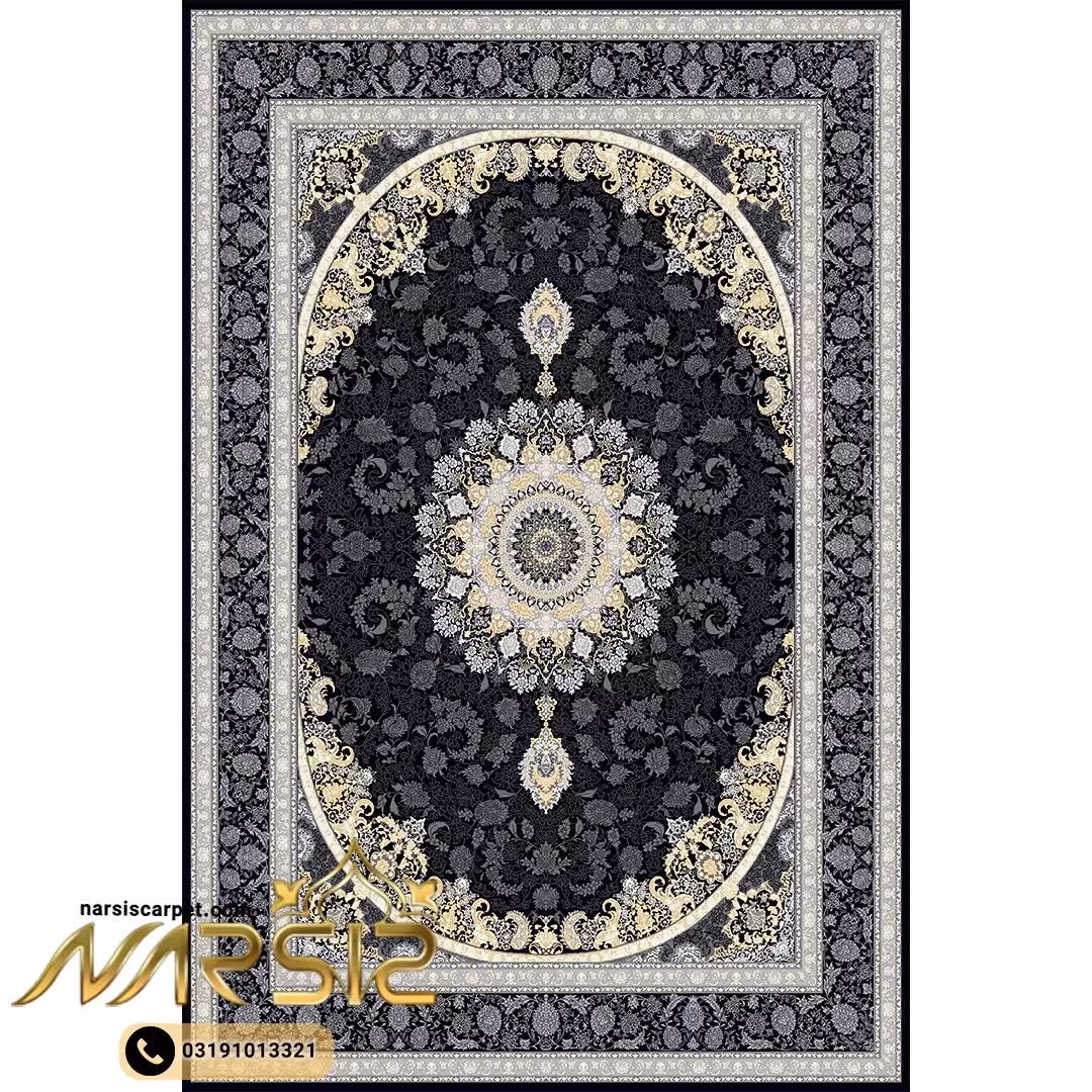 فرشینه فرش طرح شیرین رنگ مشکی کد 90108