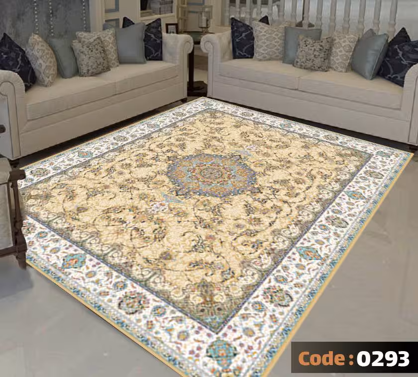 کاورفرش روفرشی دورکشدار گوشه لیفه ای کرم  قهوه ای کد 0293
