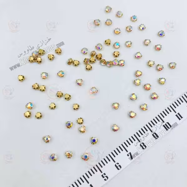 نگین پایه دار سایز 20 ( هفت رنگ ) پایه طلایی بسته 150 عددی