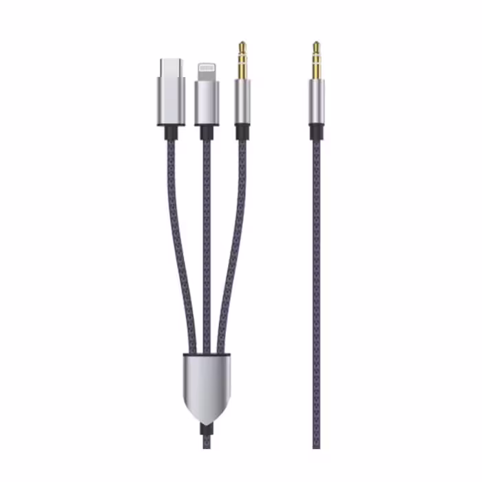 کابل AUX به تایپ سی و لایتنینگ کی اف سنیور مدل A-400 طول 1.2 متر