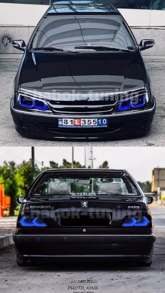 ست چراغ اسپرت پژو پرشیا جلو کفخواب آبی و خطر کروت آبی طلق دودی