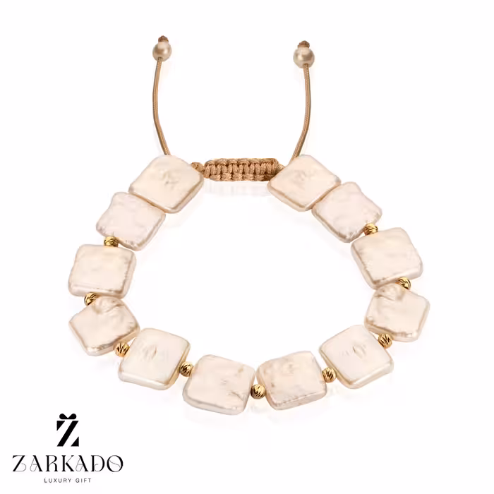 دستبند مروارید باروک مربع و گوی البرنادو طلا