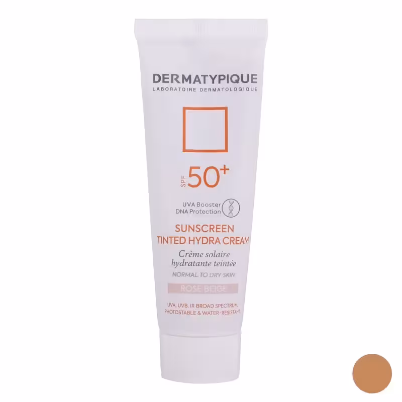 کرم ضد آفتاب رنگی درماتیپیک، 50 SPF، مدل هیدرا، مناسب پوست نرمال تا خشک تنالیته رنگ روشن و حجم 50 میلیلیتر، محافظت کنند