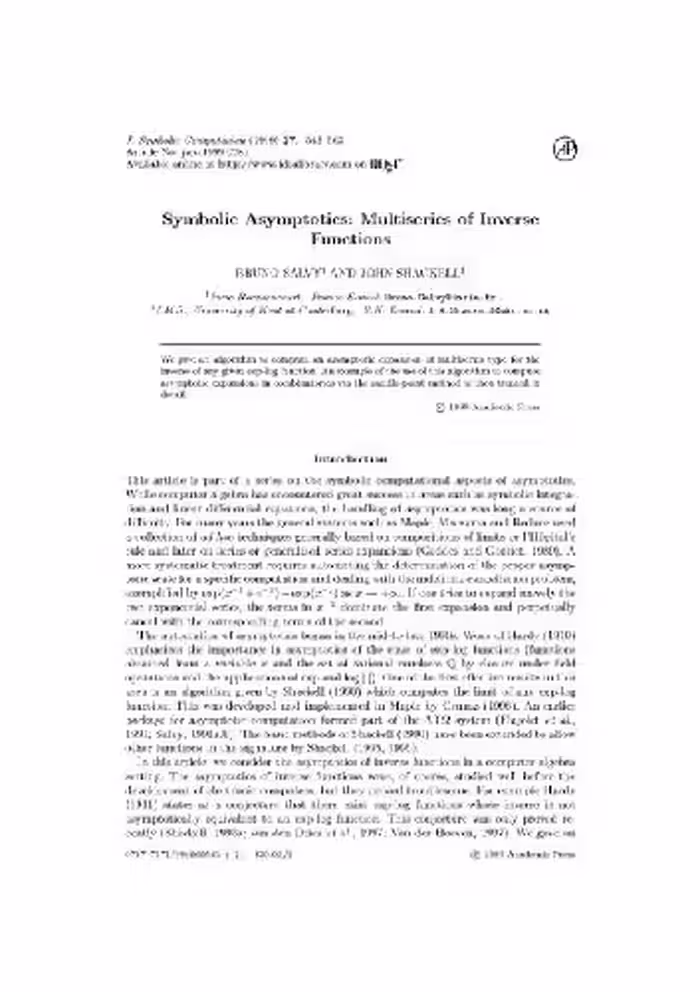 خرید و دانلود نسخه کامل کتاب Asymptotics of inverse functions. JSC 1999
