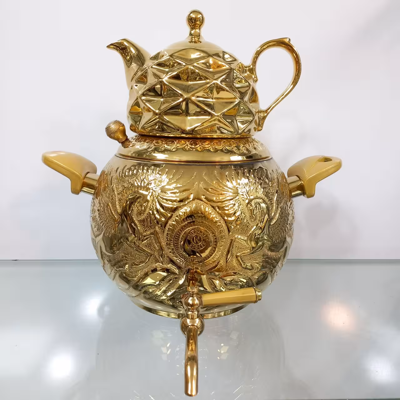 کتری قوری برنجی 6 لیتری مدل توپی رزگلد