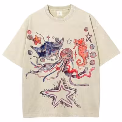 تیشرت لانگ طرح دریایی