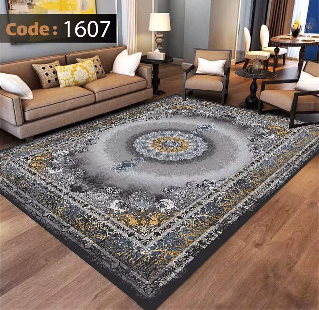 کاورفرش روفرشی دورکشدار گوشه لیفه ای طوسی کرم کد 1607