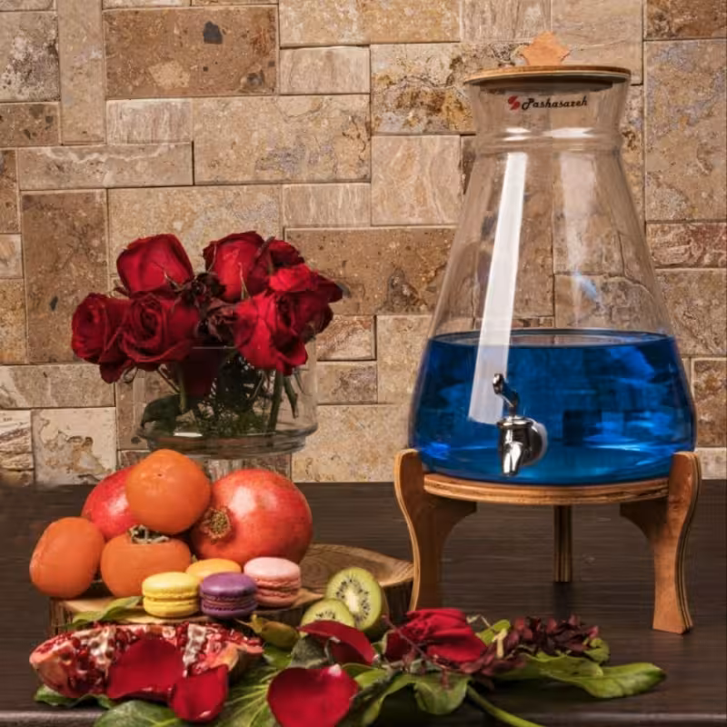 کلمن شیشه ای پایه چوبی طرح کوزه ای مدل 3227