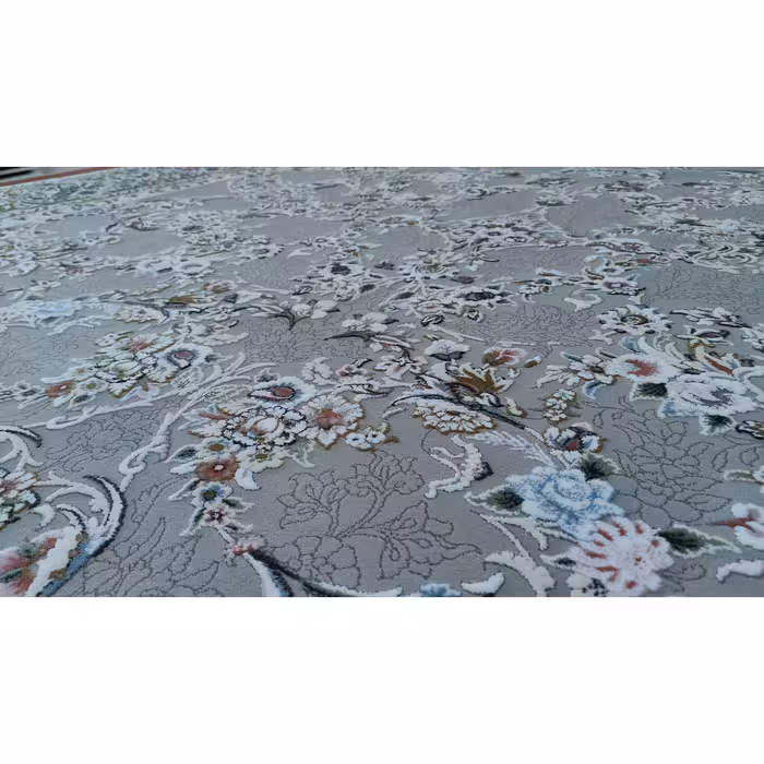 فرش ماشینی زمرد مشهد طرح افشان زمینه سیلور