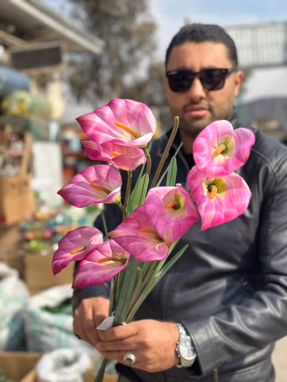 شاخه شیپوری 5 گل شاخه بلند صورتی