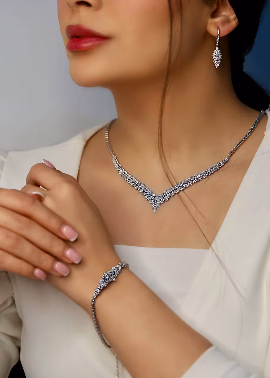 سرویس مجلل نقره جواهری زنانه کد 60389