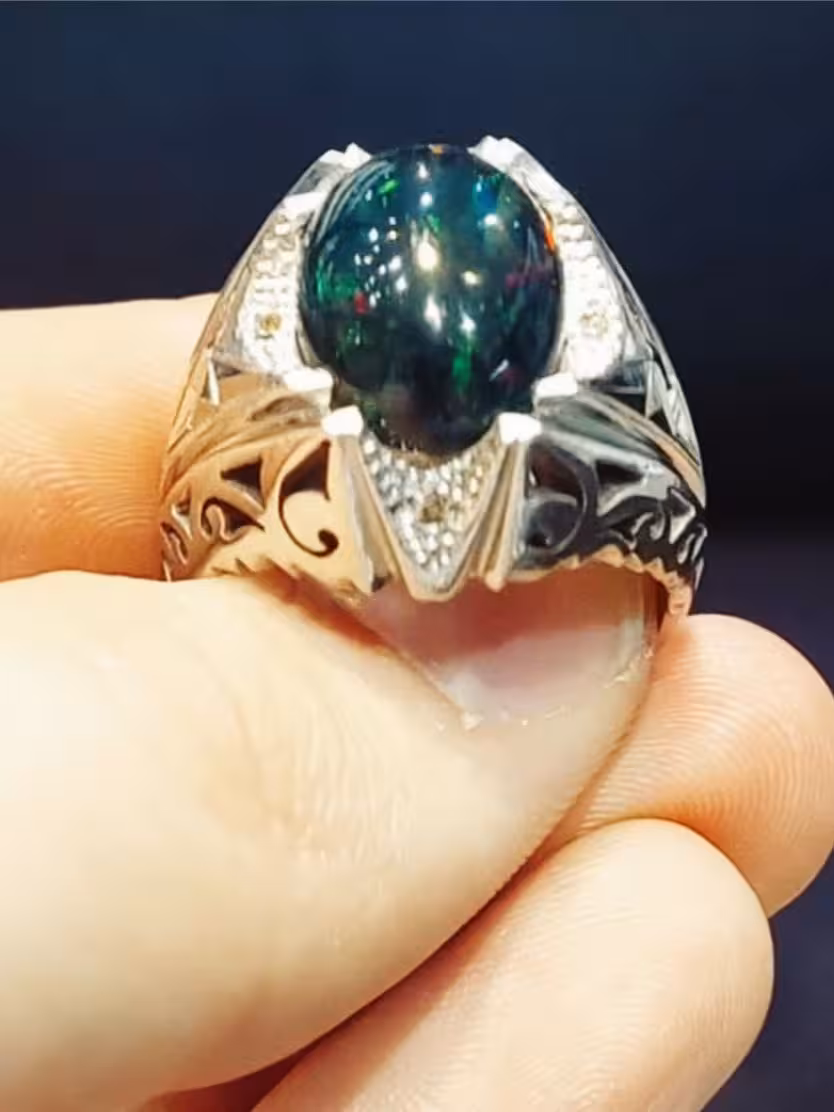 انگشتر نقره مردانه دستساز اوپال طبیعی کد 11620