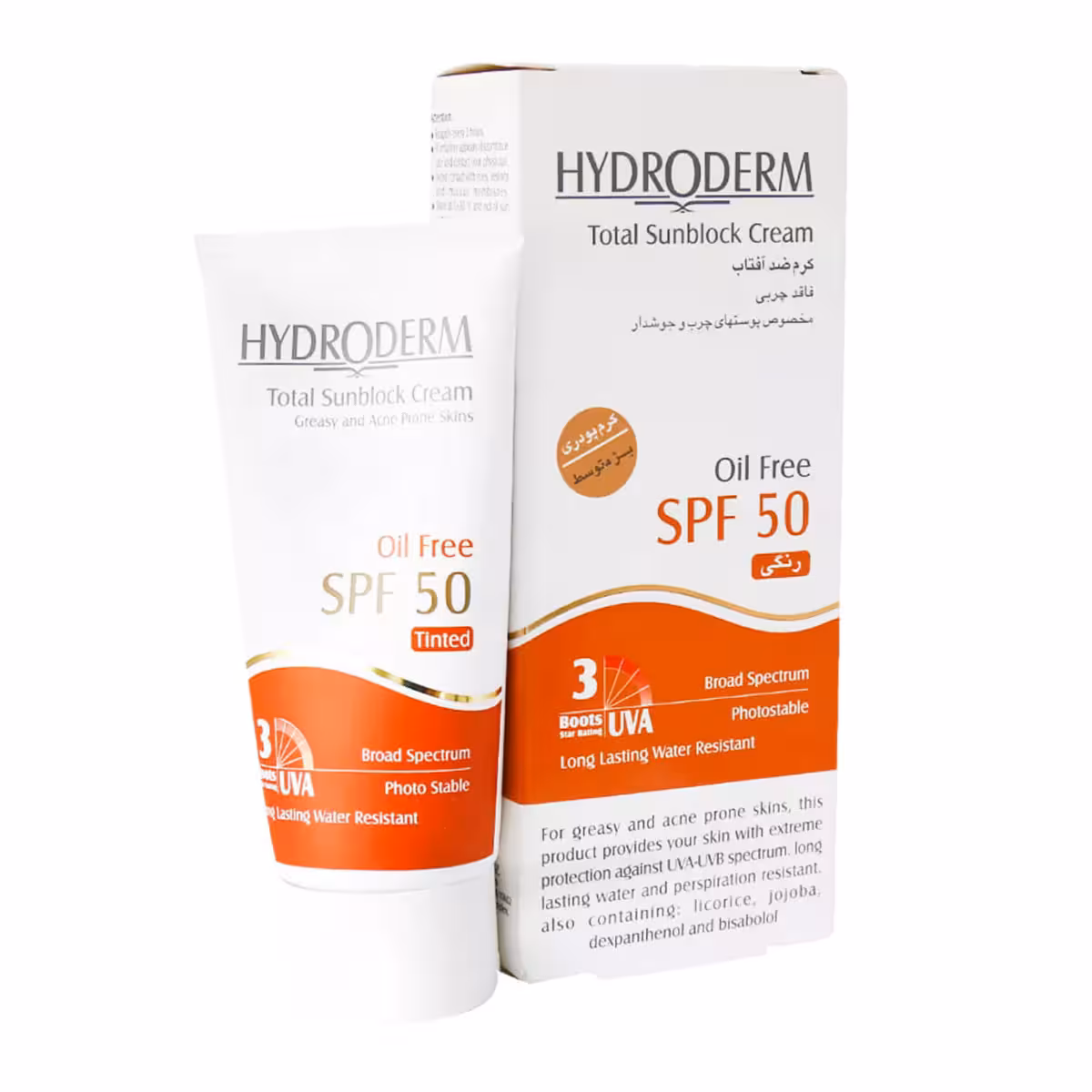 ضد آفتاب رنگی فاقد چربی SPF50 مناسب پوست های چرب و آکنه دار هیدرودرم