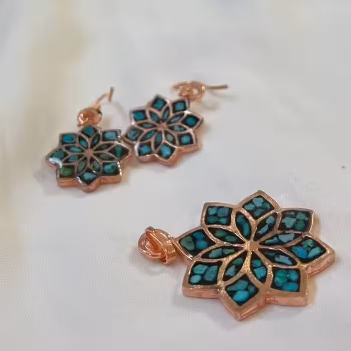 نیم ست زیورآلات مسی فیروزه کوبی مدل  شاه عباسی