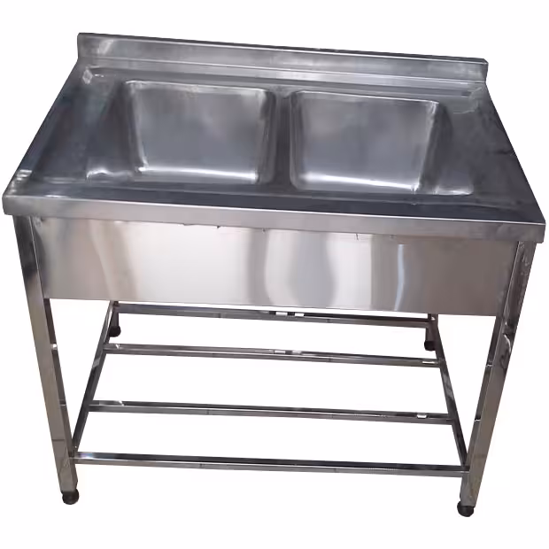 سینک دو لگنه صنعتی رستورانی پایه دار طول صدوبیست سانتیمتر