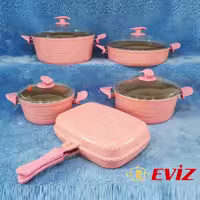 سرویس قابلمه 10 پارچه چدن گرانیت اویز EVIZ مدل سوئینگ صورتی
