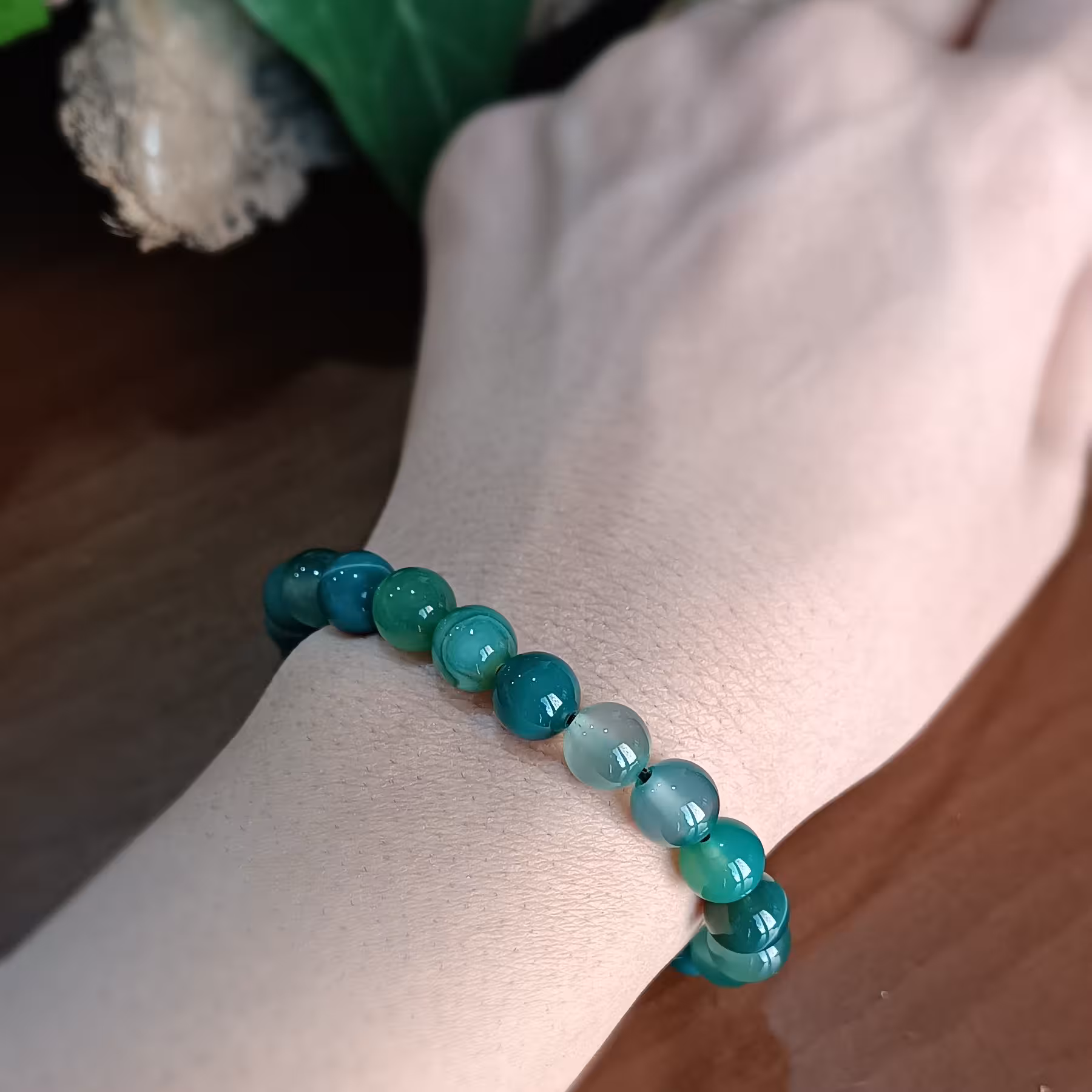  دستبند سنگ عقیق سبز  با کیفیت عالی و گره کشویی سنتتیک