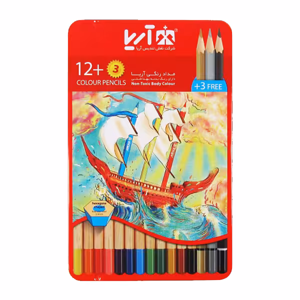 مدادرنگی 12 3 آریا جعبه فلزی