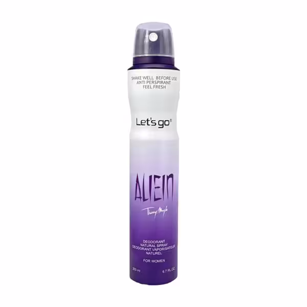 اسپری خوشبو کننده بدن زنانه lets go لتس گو مدل alien حجم 200 میلی لیتر | Let’s Go women’s Body Deodorant Spray Model alien  200 ml