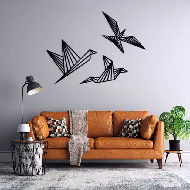 استیکر دیواری طرح پرنده خطی مجموعه 3 عددی