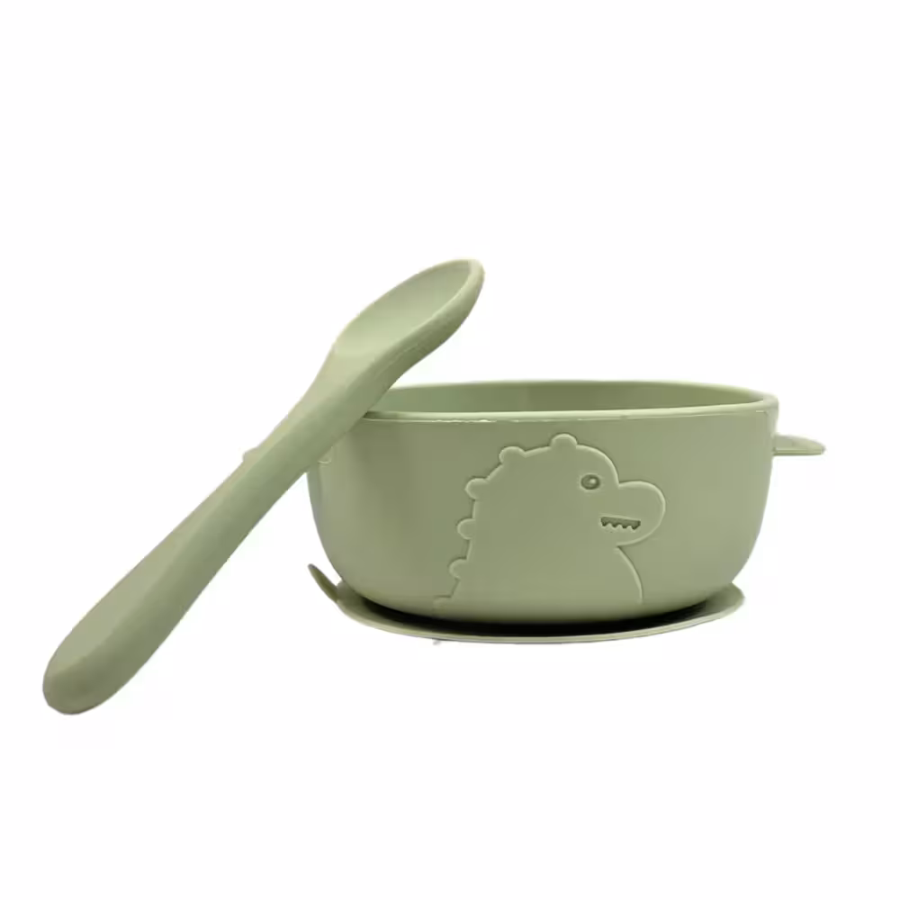 ظرف غذا کاسه و قاشق سیلیکونی طرح دایناسور