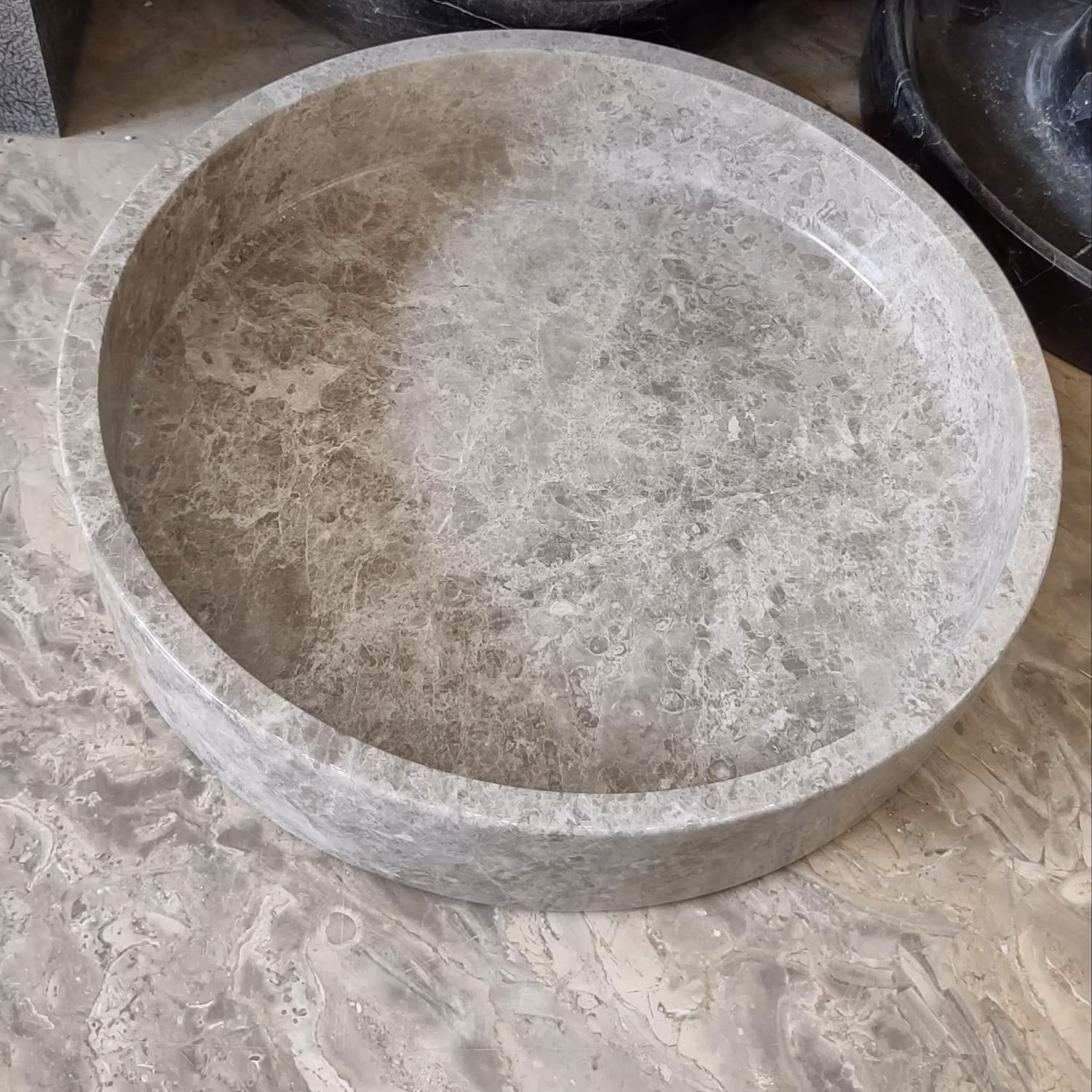 پیاله گرد سنگی طوسی 30 سانت