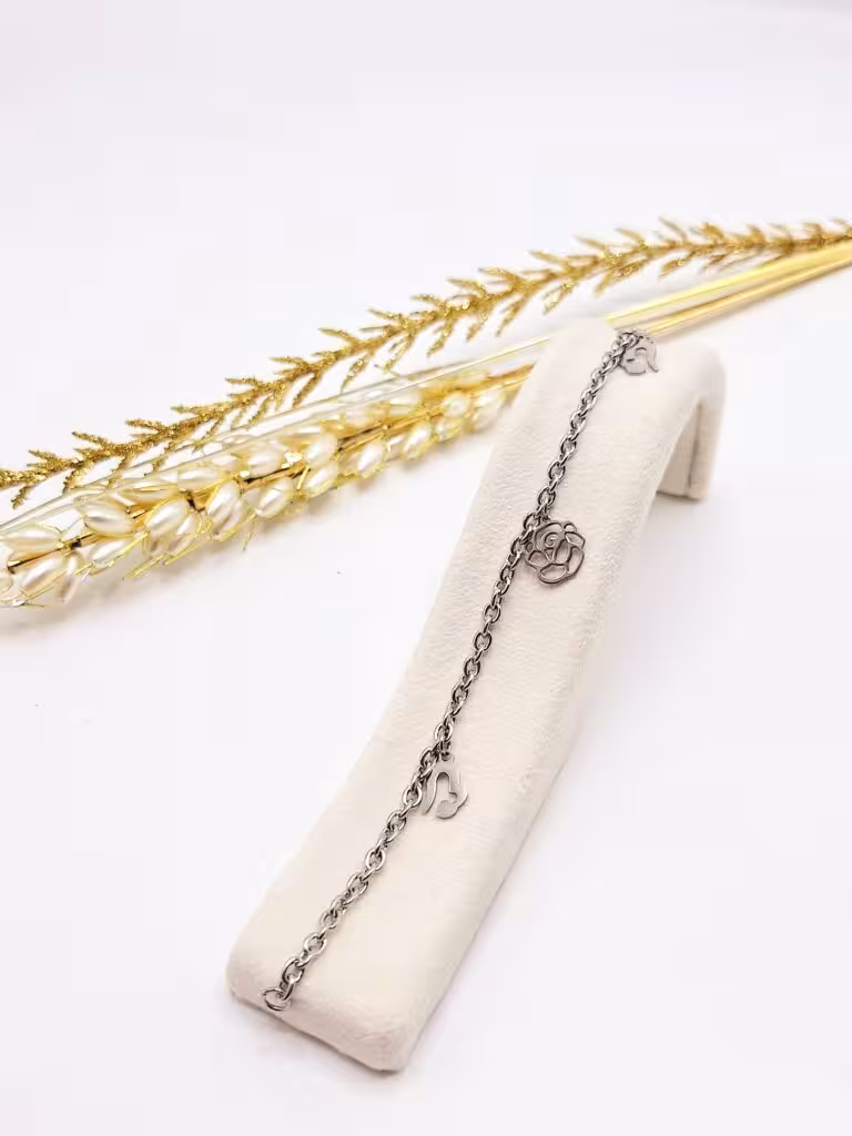 دستبند زنجیری طرح گل استیل