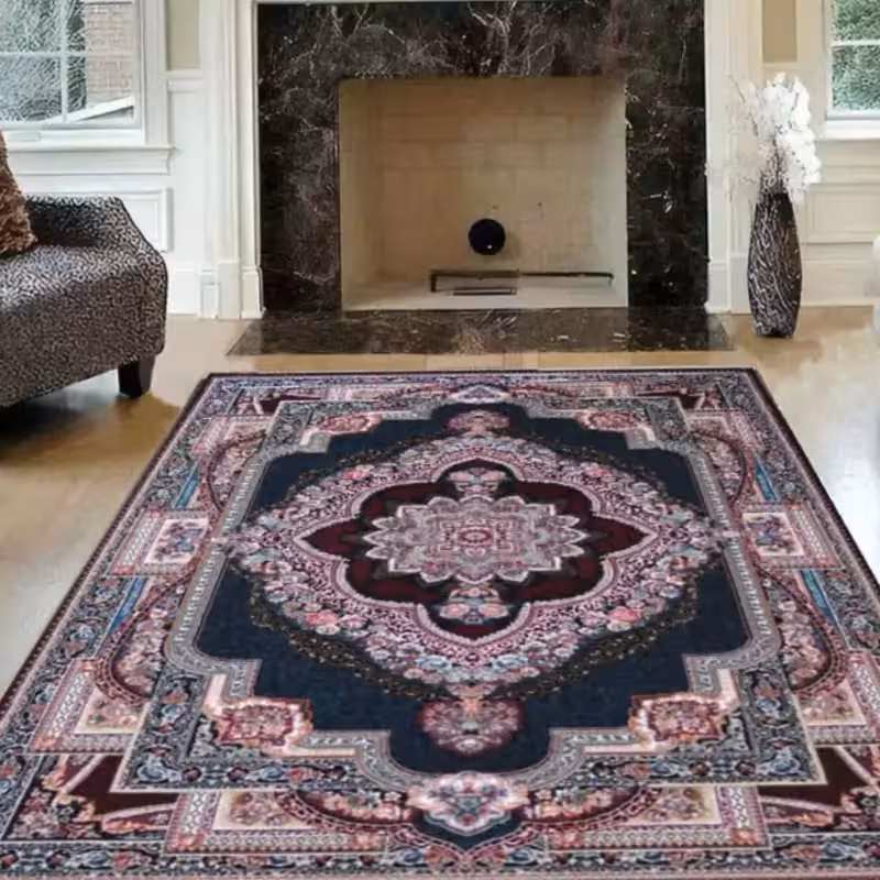 فرش ماشینی12متری کاشان نقشه باغ معلق سرمه ایی